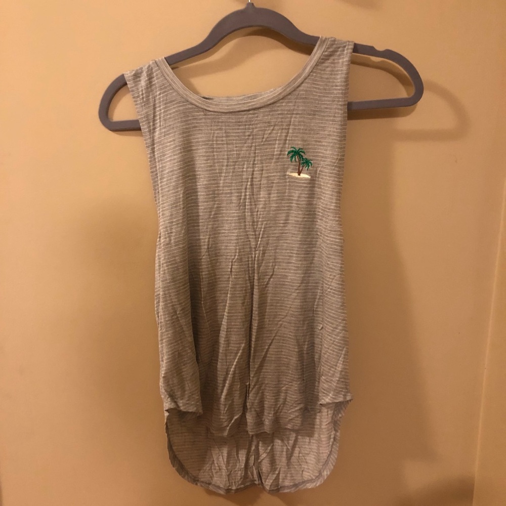 Striped palm tree embroidery tank